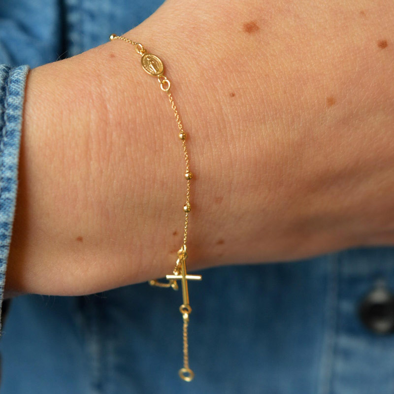 Pulsera Dizainier Miraculosa y Cruz Oro Amarillo 18K - Laudate