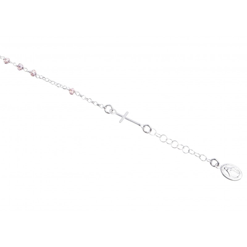 Dizainier argent et perles parme Dizainier argent et perles parme