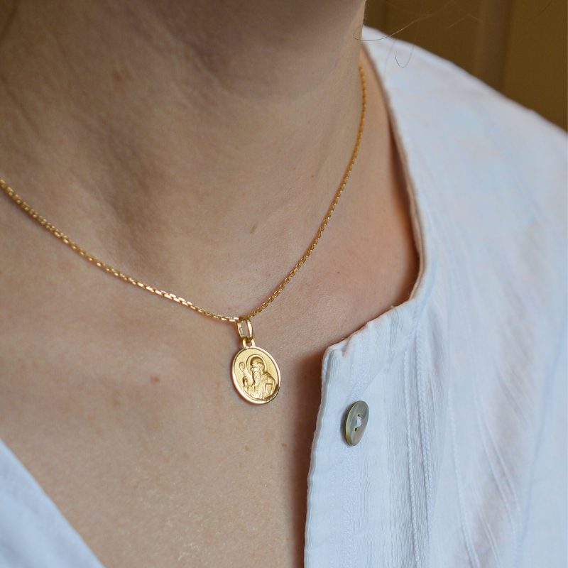 Medalla de Bautismo San Benito Oro Amarillo 18K