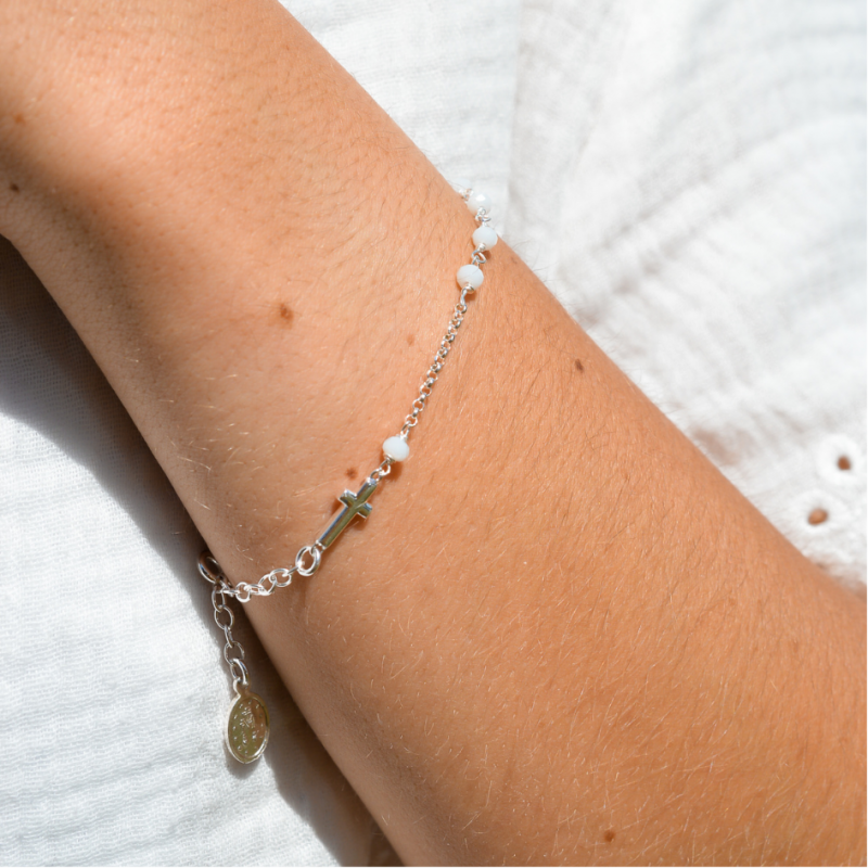 Bracelet dizainier argent et perles blanches