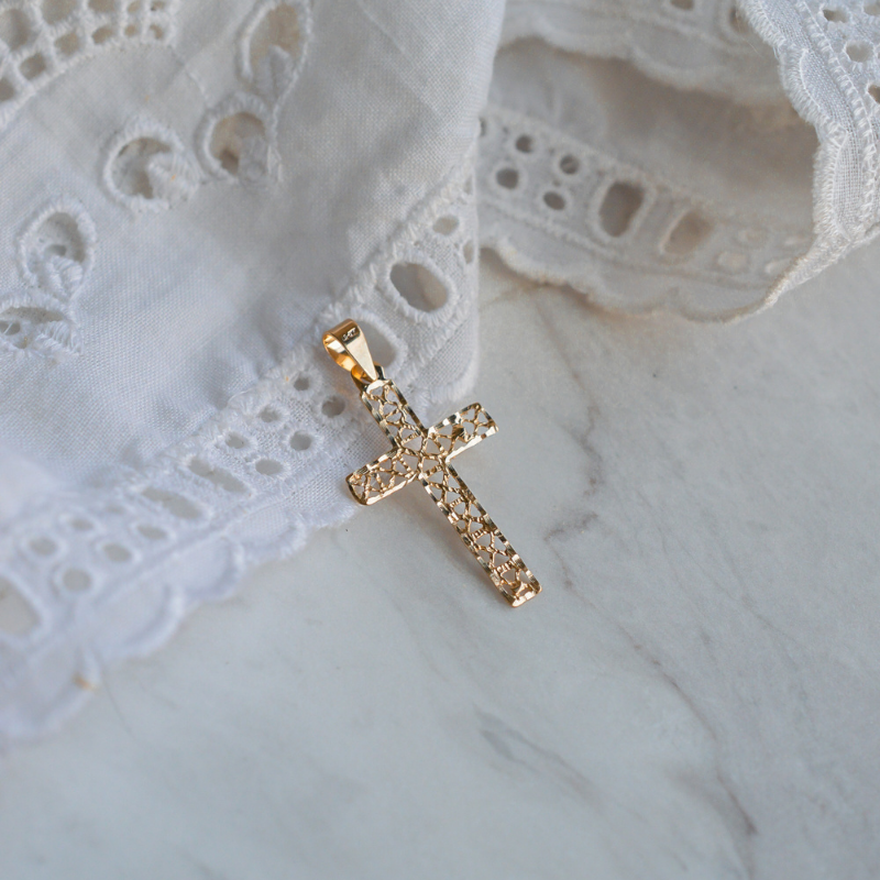 Pendentif Croix Vitrail en Or Jaune 18 Carats -  Maison Laudate