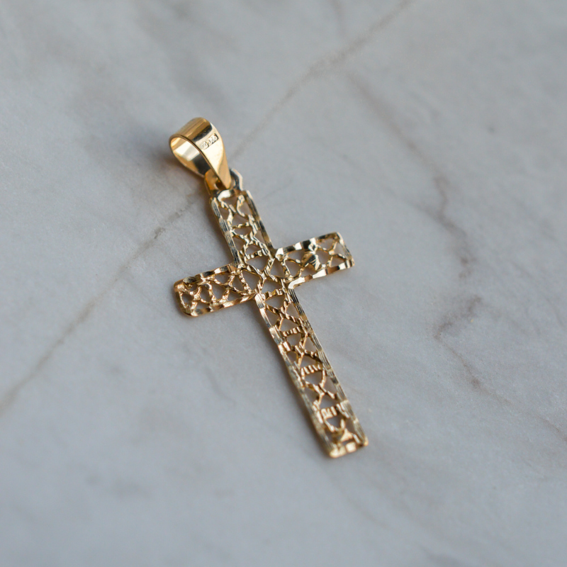 Pendentif Croix Vitrail en Or Jaune 18 Carats -  Maison Laudate Pendentif Croix Vitrail en Or Jaune 18 Carats -  Maison Laudate