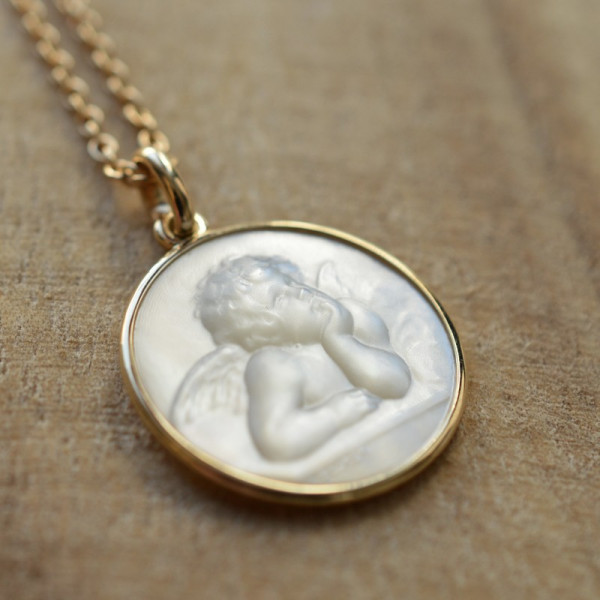 Medaille bapteme Ange Raphael nacre Medaille bapteme Ange Raphael nacre