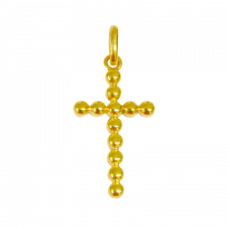 Croix de bapteme perlée or