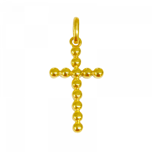 Croix de bapteme perlée or
