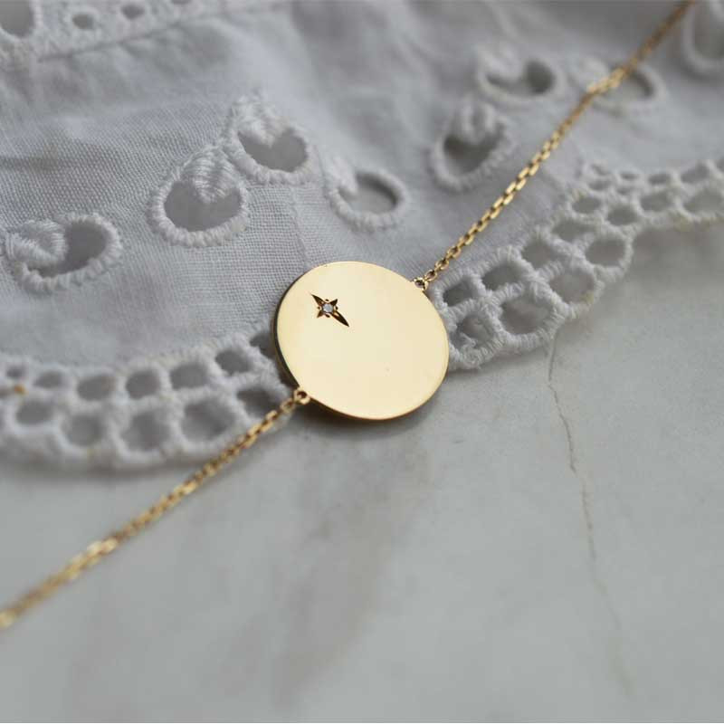 Bracelet Médaille Diamant Or Jaune 18 Carats - Maison Laudate