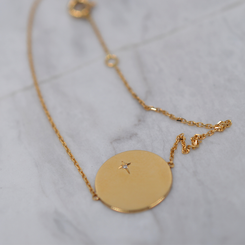 Pulsera Medalla Diamante Oro Amarillo 18 Quilates - Maison Laudate