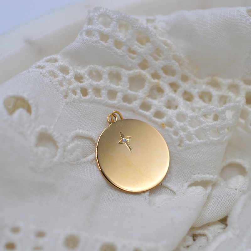 Colgante Medalla Diamante Diam.13mm Oro Amarillo 18 Quilates - Laudate