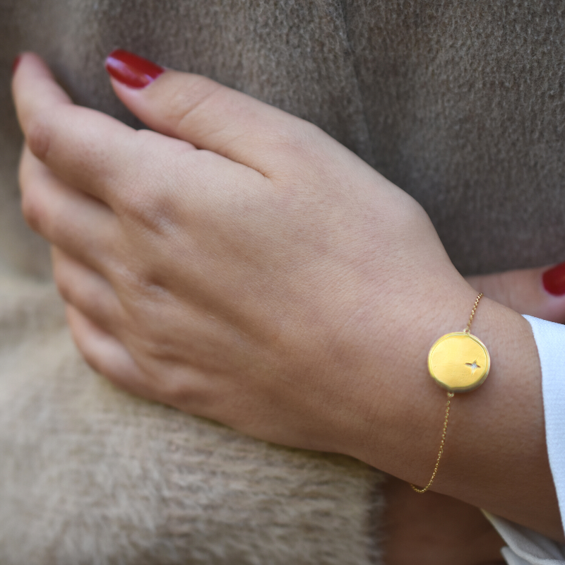 Bracelet Médaille Diamant Or Jaune 18 Carats - Maison Laudate