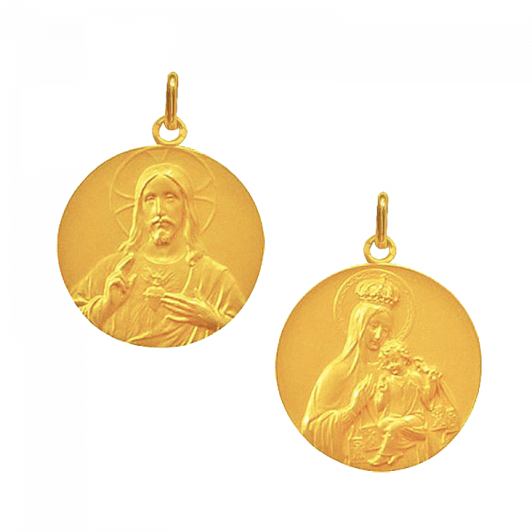 Medaille bapteme Scapulaire Sacré Coeur et Vierge Couronnée