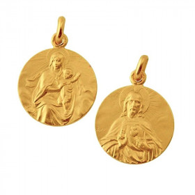 Medaille bapteme Scapulaire Sacré Coeur et Vierge au Manteau