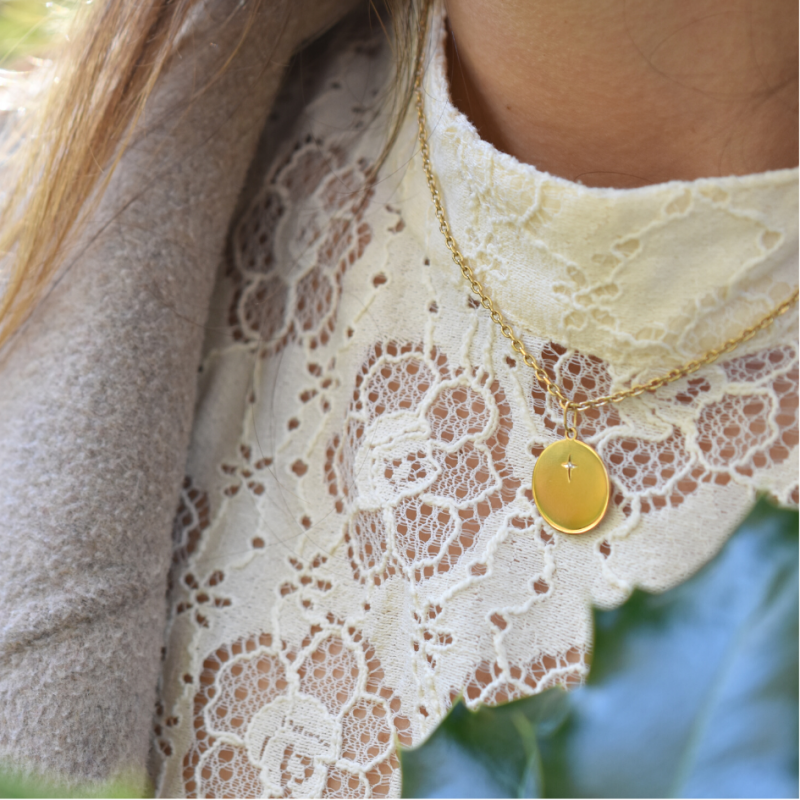 Colgante Medalla Diamante Diam.13mm Oro Amarillo 18 Quilates - Laudate