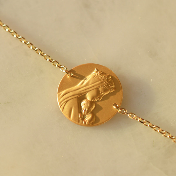 Bracelet Médaille Portrait ND de la Sagesse Or Jaune 18 Carats-Laudate