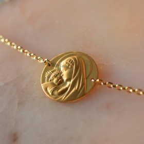 Bracelet médaille Vierge à l'enfant rayonnant 18 carats 3.65gr