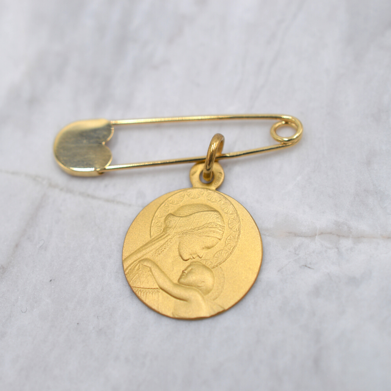 Épingle à Nourrice Or 18 Carats pour Médaille de Baptême - Laudate