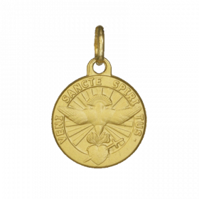 Medaille bapteme or jaune 18 carats symbole Saint Esprit - Maison Laudate