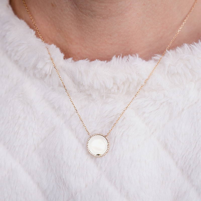 Collier Pendentif Médaille Perlée Adélaïde Plaqué Or - Maison Laudate