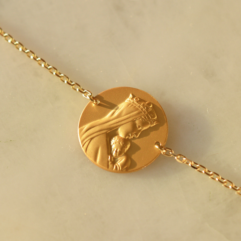 Pulsera Medalla Retrato ND de la Sabiduría en Oro Amarillo de 18 Quilates-Laudate