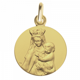 Médaille de baptême en plaqué or personnalisée - Vierge à l'enfant