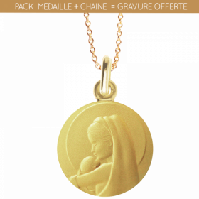 Médaille de baptême Vierge à l'enfant "Mère sainte" en or 18 carats