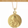 Médaille de baptême Vierge à l'enfant rayonnant et chaine en or 18 carats