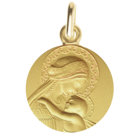 Médaille de baptême Douce mère symbole vierge à l'enfant en or 9 carats