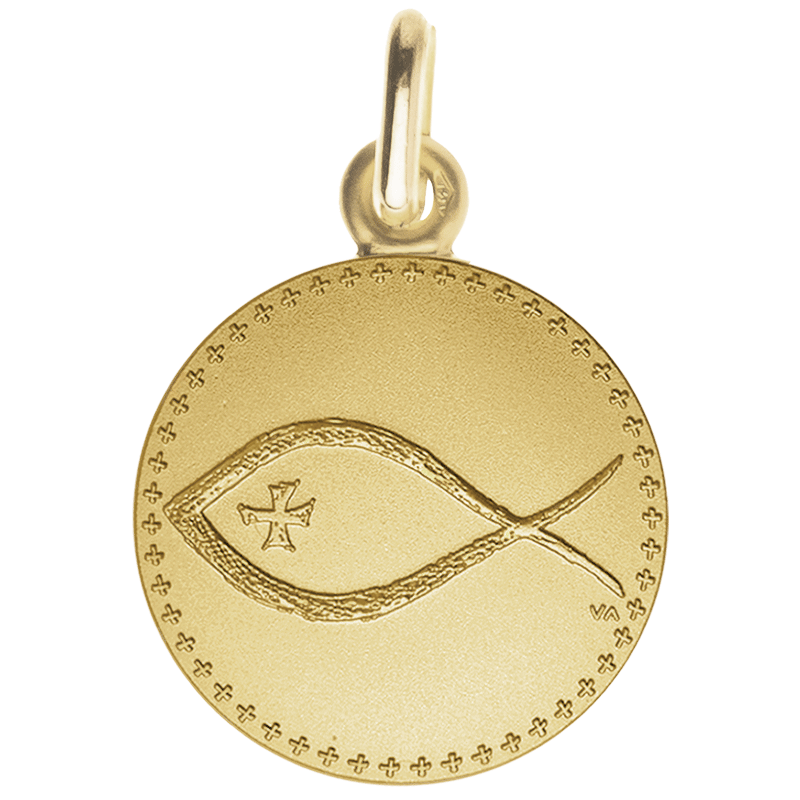 Médaille de Baptême Symbole Poisson Ictus Or Jaune 9 carats - Laudate