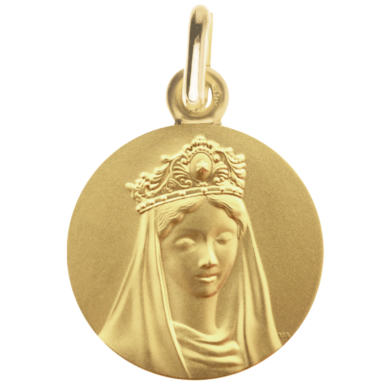 Médaille de Baptême Vierge Reine en Or Jaune 18 Carats - Maison Laudate Médaille de Baptême Vierge Reine en Or Jaune 18 Carats - Maison Laudate