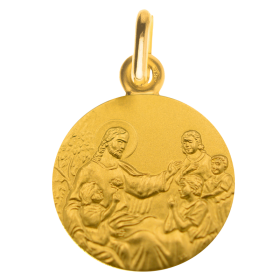 Medaille bapteme Jésus et les enfants or jaune 18 carats - Maison Laudate