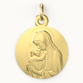 Medaille de bapteme Vierge à l'enfant en or - Maison Laudate