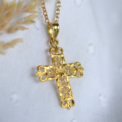 croix or pendentif bapteme laudate