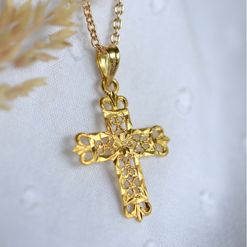 croix or pendentif bapteme laudate