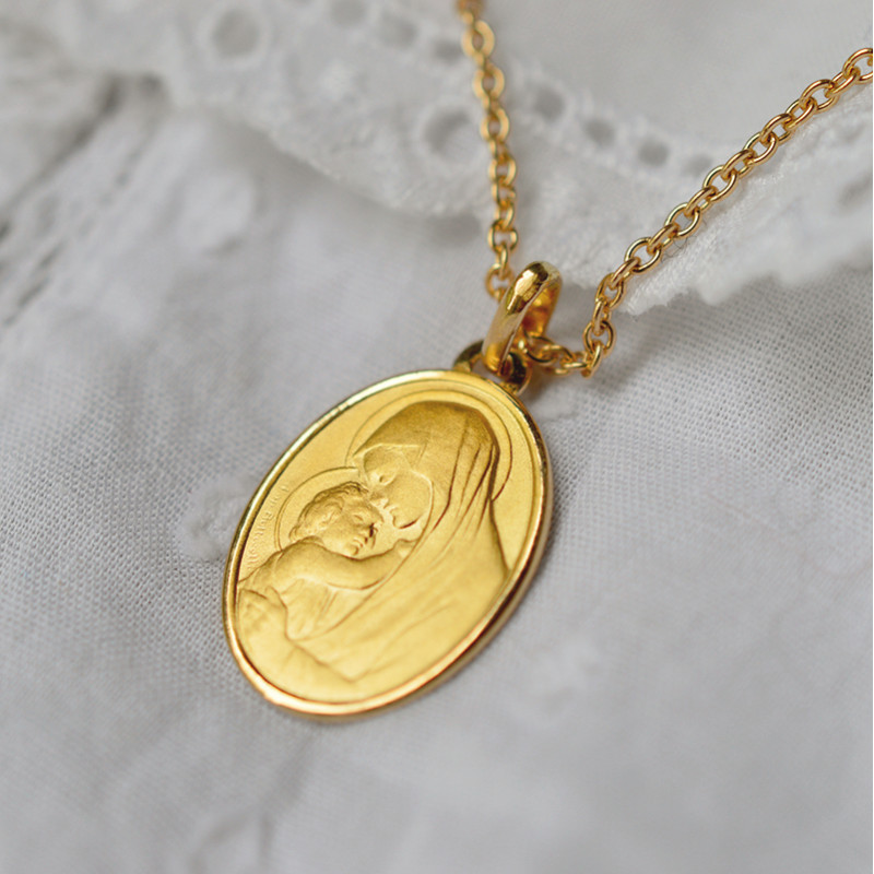 medaille bapteme Vierge à l'Enfant ovale medaille bapteme Vierge à l'Enfant ovale