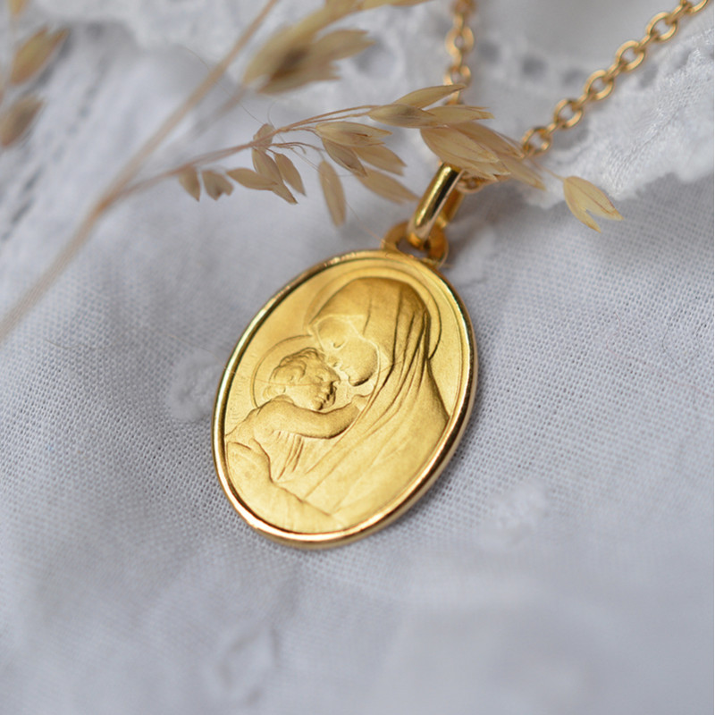 medaille bapteme Vierge à l'Enfant ovale medaille bapteme Vierge à l'Enfant ovale