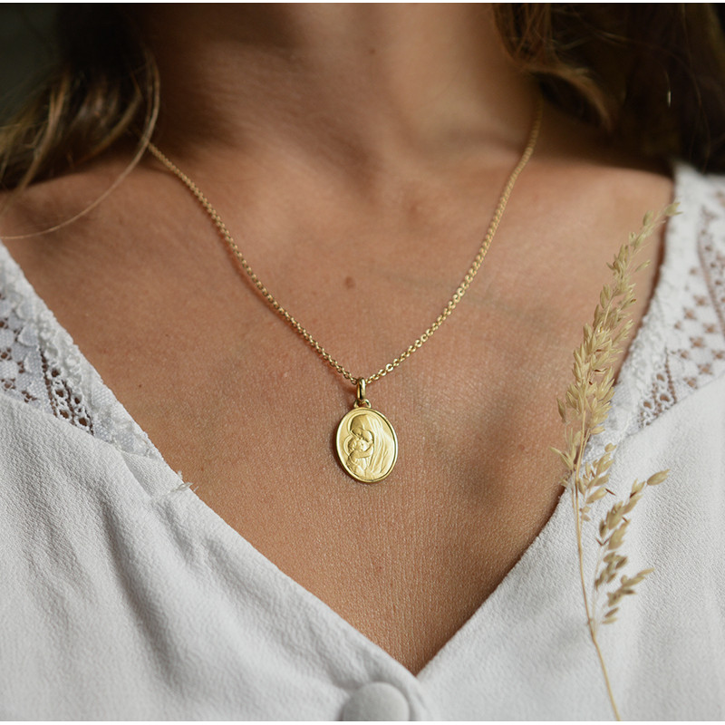medaille bapteme Vierge à l'Enfant ovale