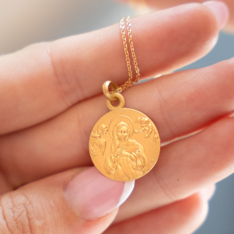 Médaille de Baptême Notre Dame des Anges Or 18 Carats - Maison Laudate