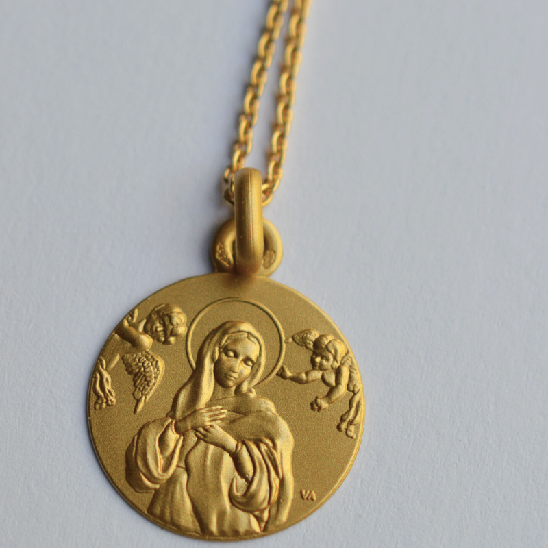 Medalla de Bautismo Nuestra Señora de los Ángeles Oro 18 Quilates - Casa Laudate