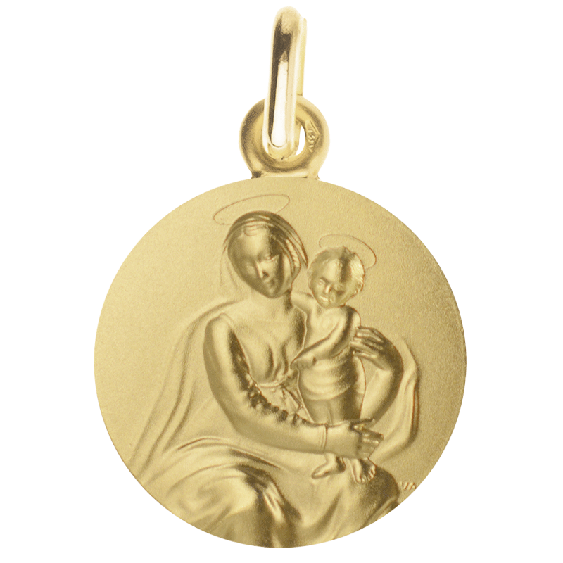 Medalla de bautizo: Maternidad Divina en oro amarillo de 18 quilates - Casa Laudate