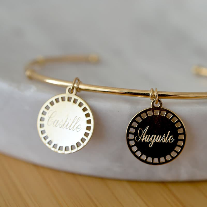 jonc or héritage bracelet jetons gravés