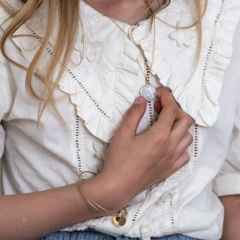 Jonc Capucine para personalizar con Colgante Redondo Bañado en Oro - Laudate