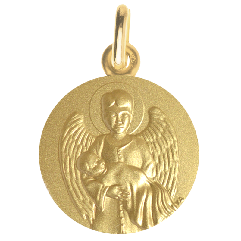 Maison Laudate - Medalla de bautizo Ángel Guardián oro amarillo de 18 quilates