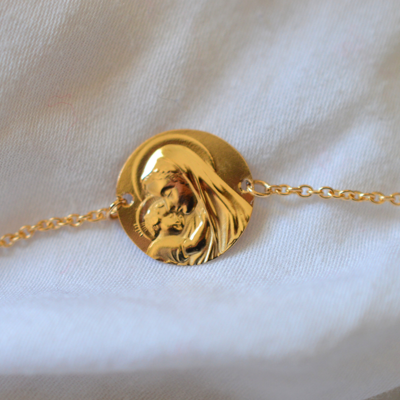 laudate bracelet medaille bapteme or 9 carats