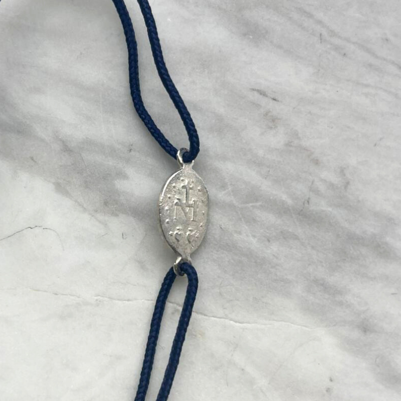 Bracelet en Argent Miraculeuse Bleu sur Cordon - Laudate