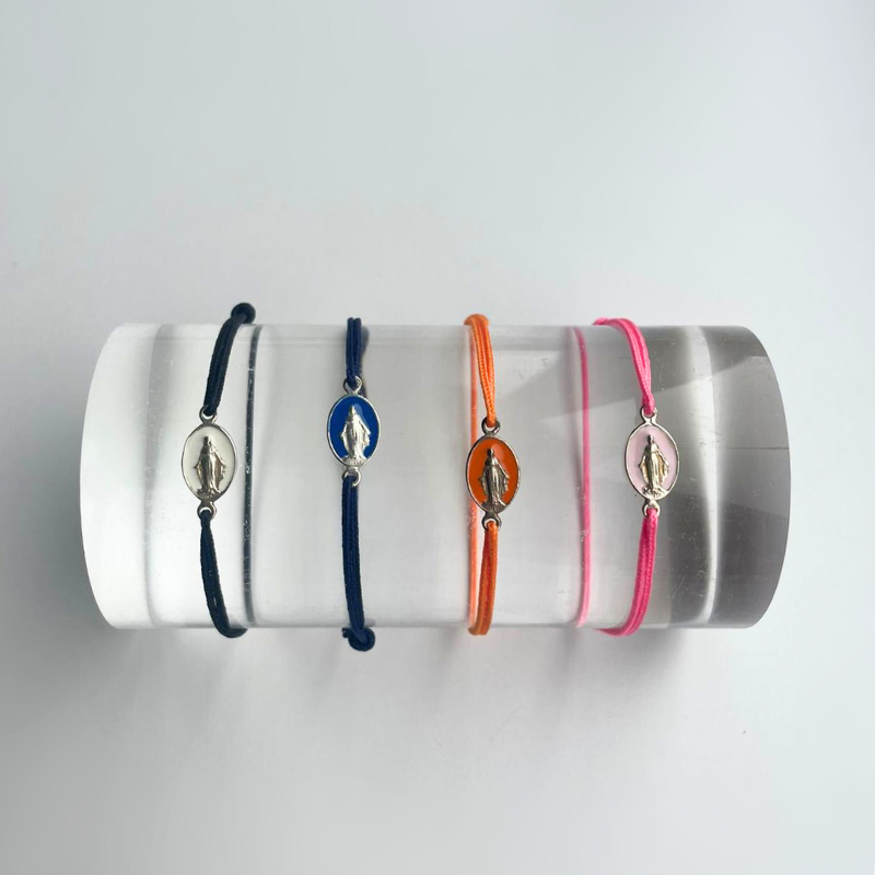 Bracelet en Argent Miraculeuse Bleu sur Cordon - Laudate