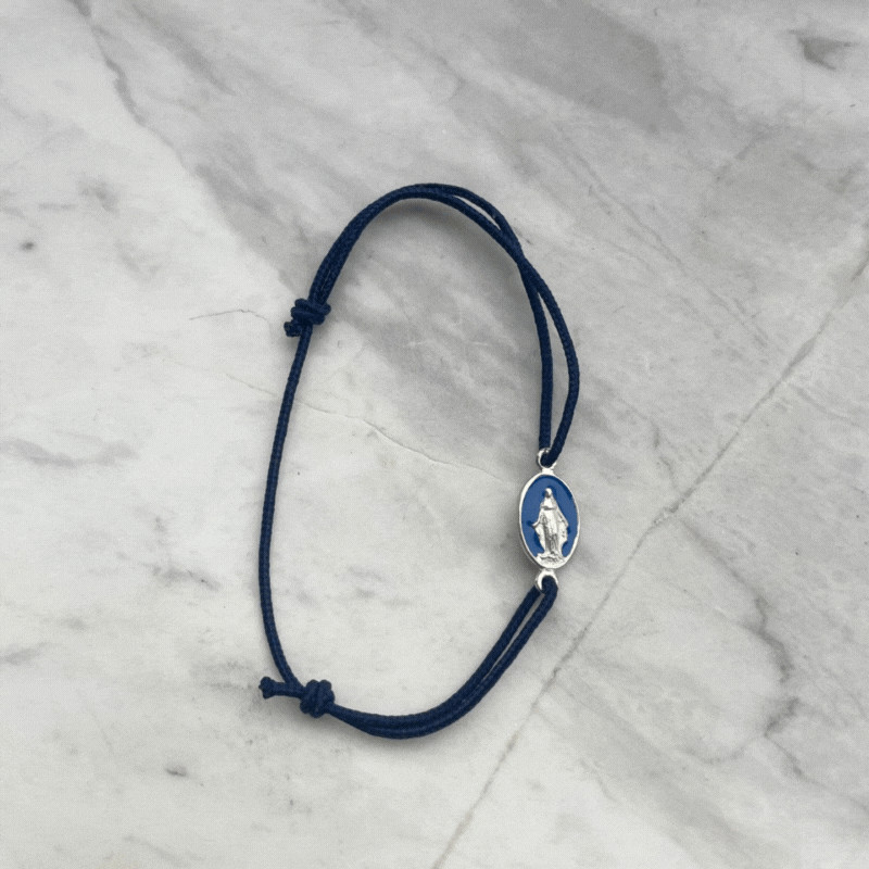 Pulsera de Plata Milagrosa Azul en Cordón - Laudate