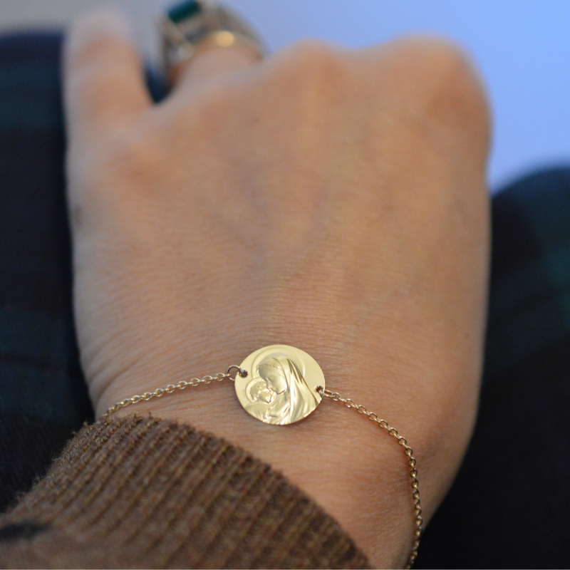 bracelet medaille or 18 carats enfant rayonnant laudate vierge