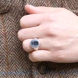 Chevalière ovale homme or blanc pierre Nicolo