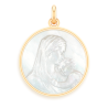 Medalla de Bautismo Virgen de la Maternidad en Nácar y Oro de 18 quilates
