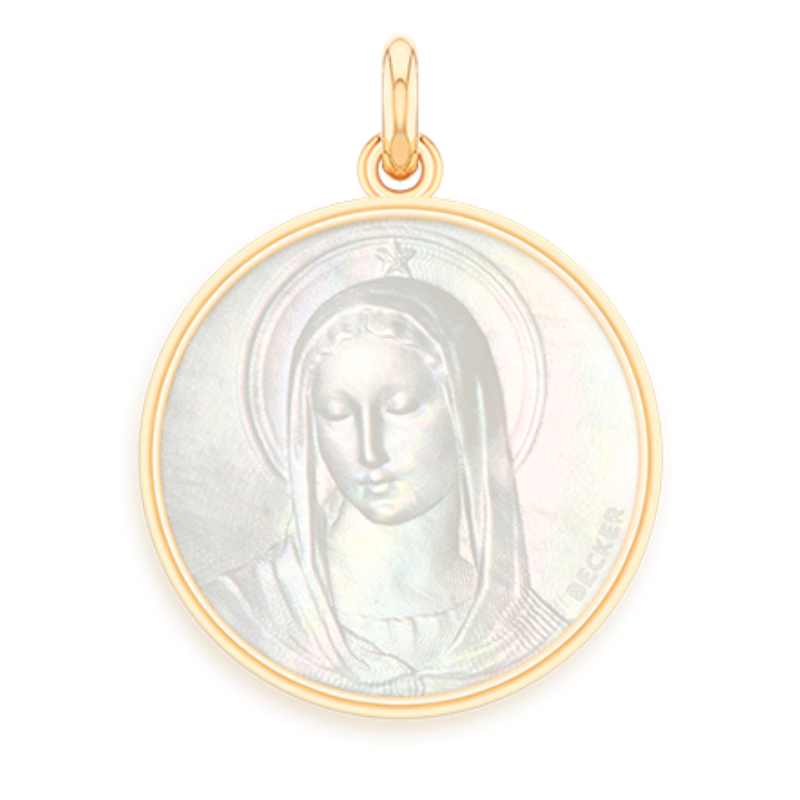 medaille bapteme nacre et or maris stella laudate