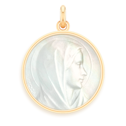 Medaille bapteme Annonciation nacre or 18 carats